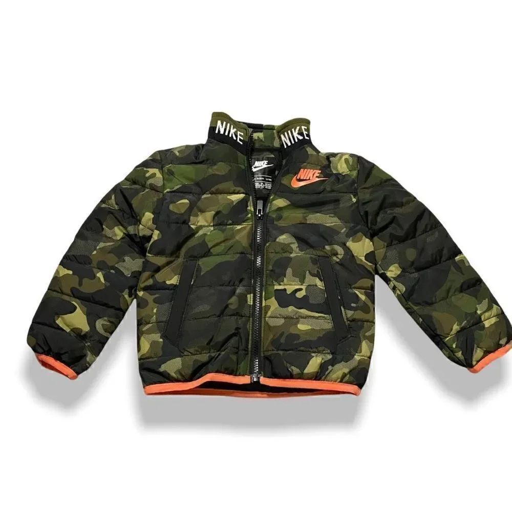 Nike Youth NSW Puffer Jacket Army Camouflage/Orange 76G459-A38 size 2T New